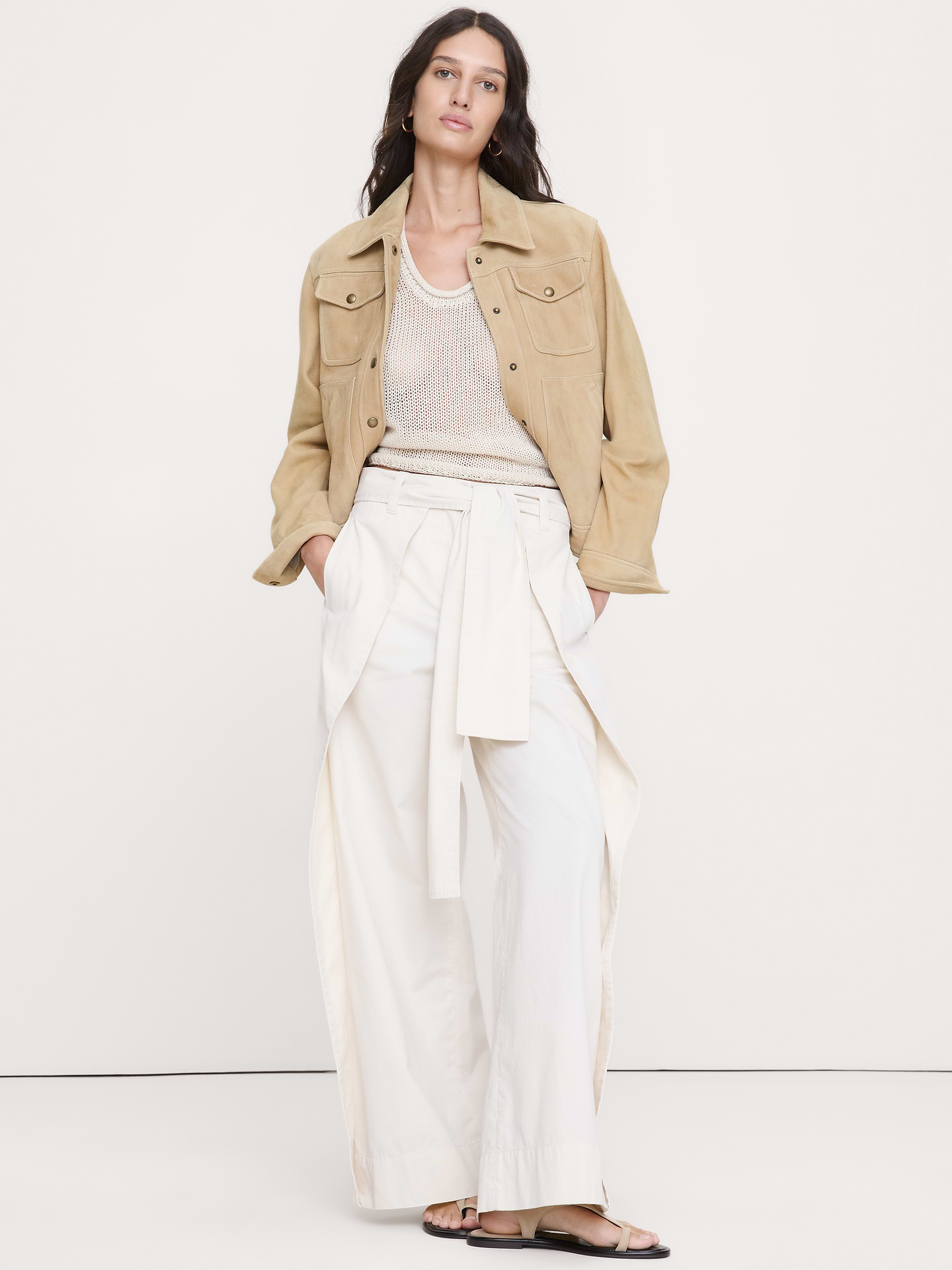 Image number 1 showing, High-Rise Wide-Leg Wrap-Front Chino