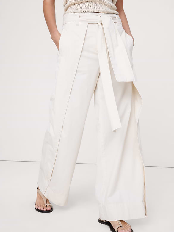 High-Rise Wide-Leg Wrap-Front Chino