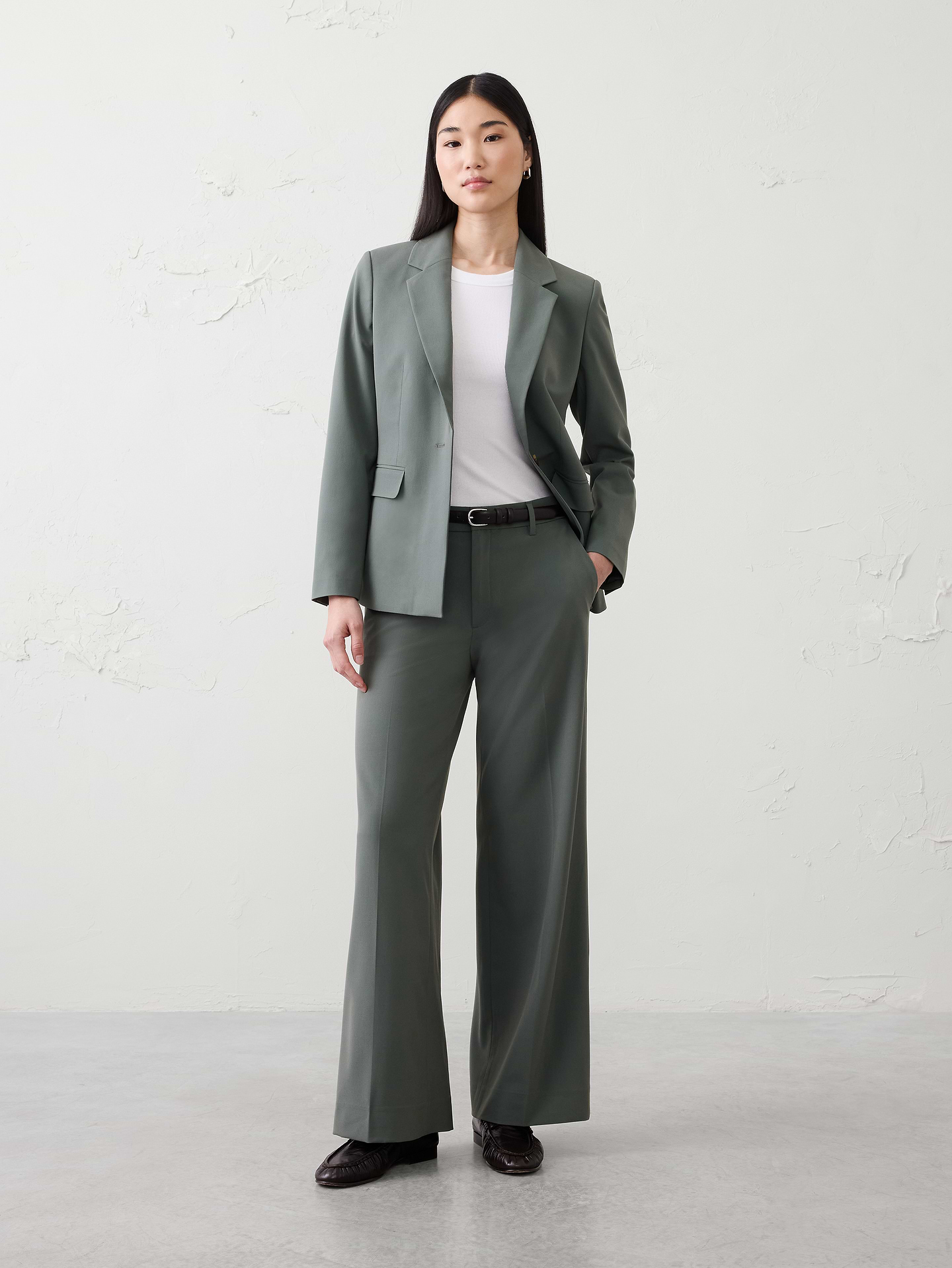 Image number 1 showing, Wide-Leg High-Rise Sculpted Trouser