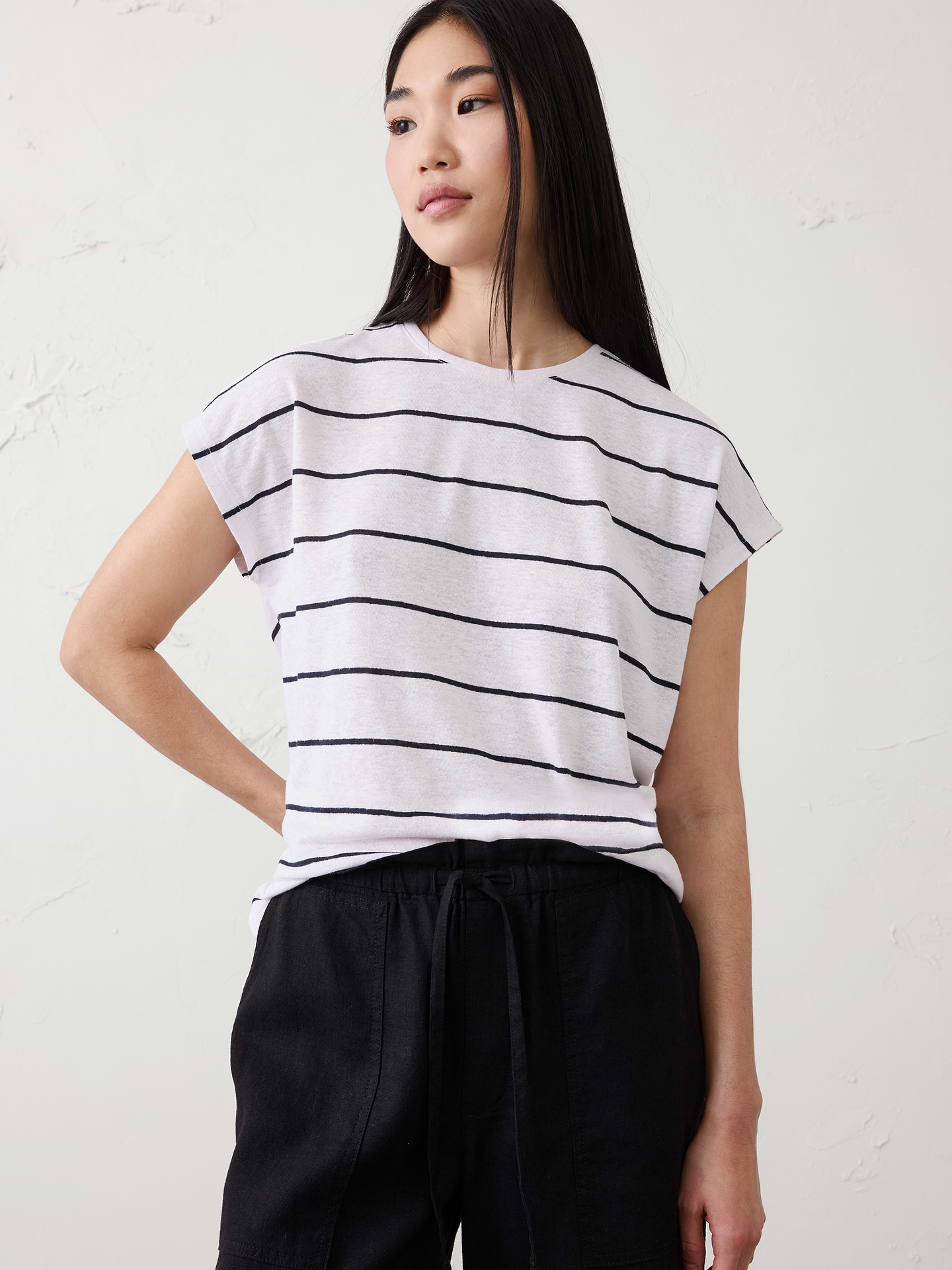 Image number 1 showing, Linen-Blend Cap-Sleeve T-Shirt