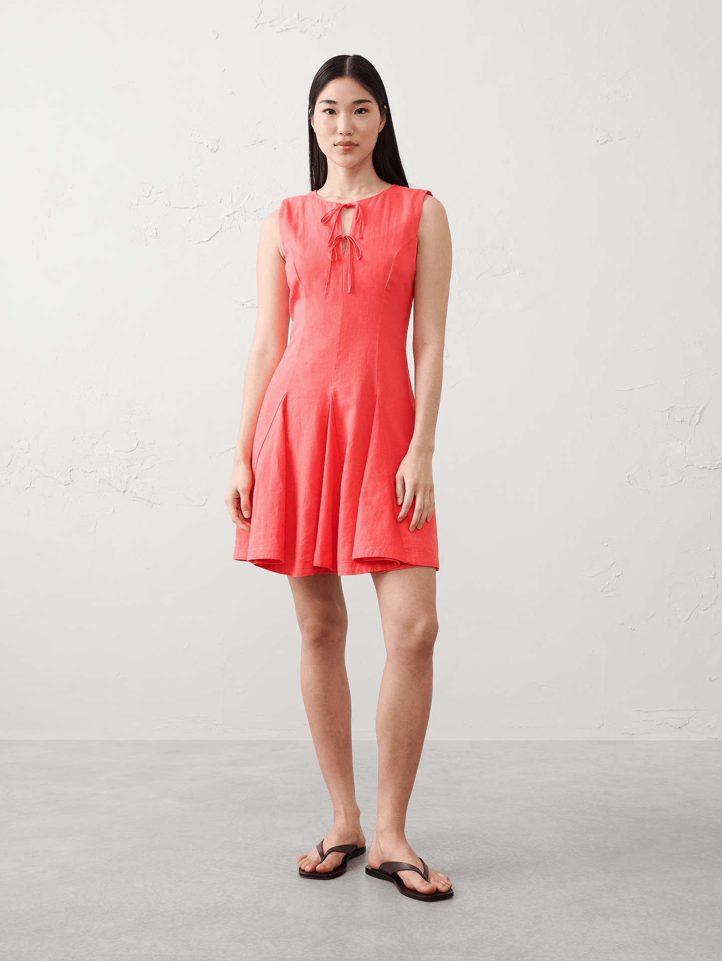 Image number 1 showing, Linen-Blend Tie-Front Mini Dress