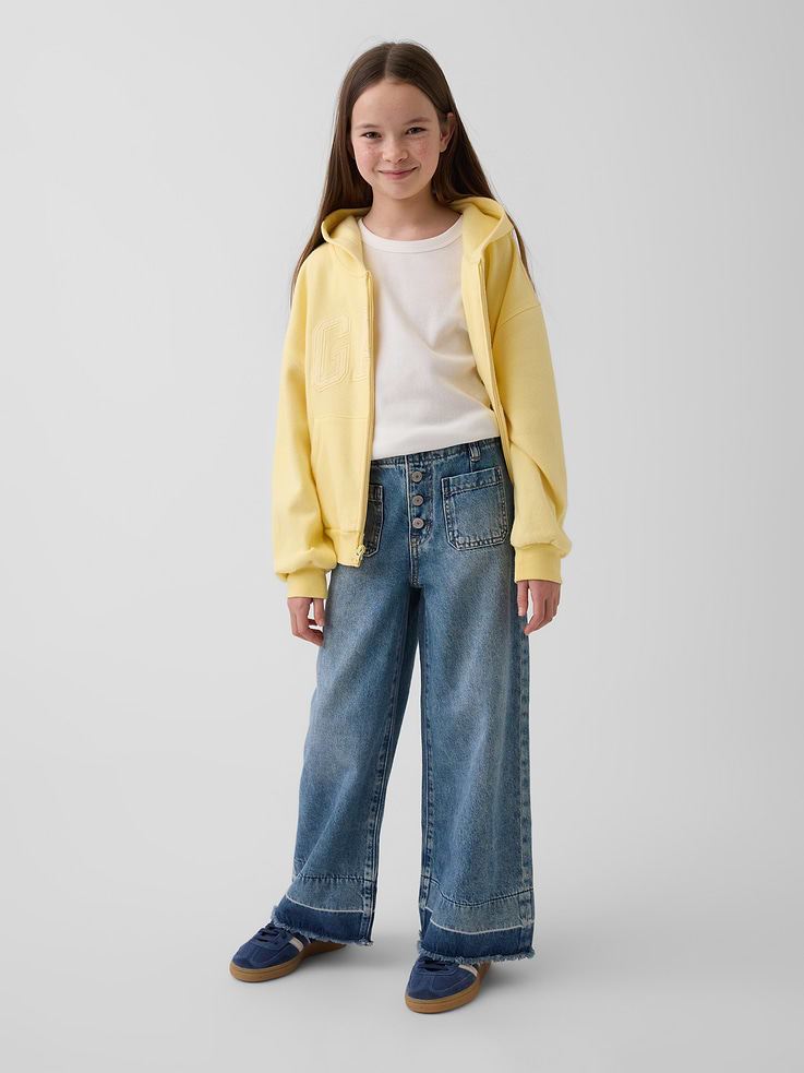 Image number 1 showing, Kids High Rise Stride Wide-Leg Ankle Jeans