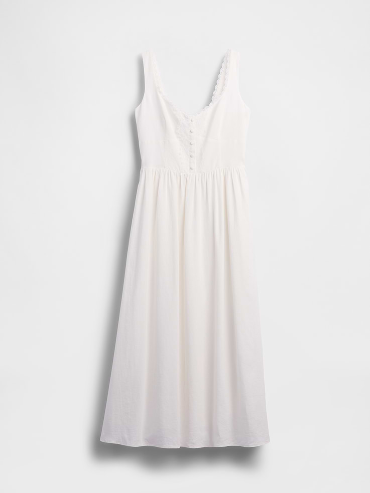 Image number 5 showing, Linen-Blend Lace-Inset Maxi Dress
