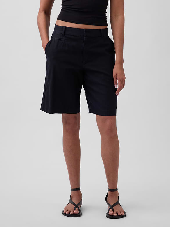 9" Low Rise Linen-Blend Trouser Shorts