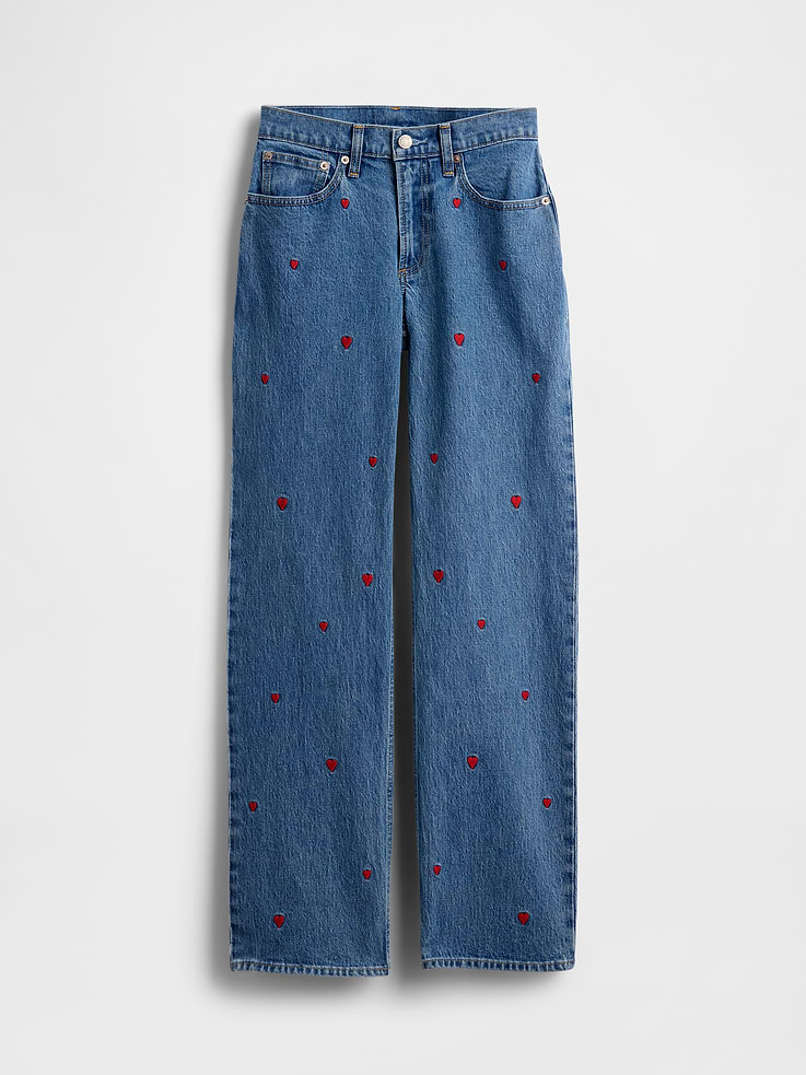 Image number 6 showing, Mid Rise Embroidered Relaxed Straight Jeans