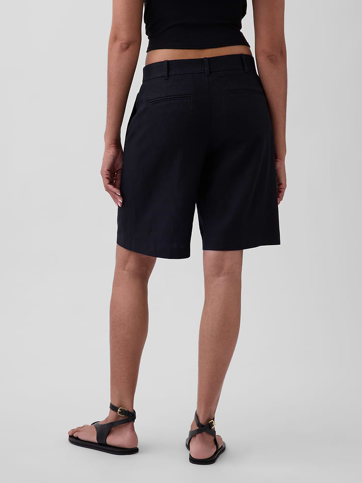 Image 4 of 7, 9" Low Rise Linen-Blend Trouser Shorts