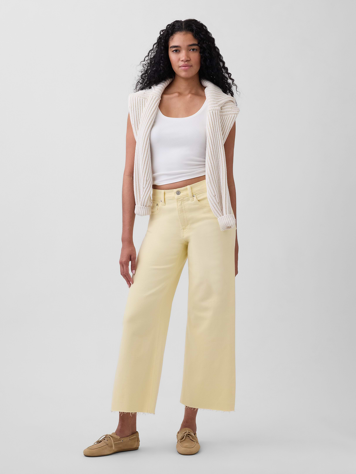 High Rise Stride Wide-Leg Ankle Jeans - Maize yellow by Gap