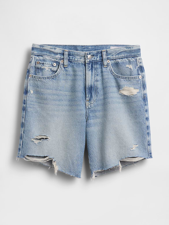 8" Mid Rise Loose Denim Bermuda Shorts