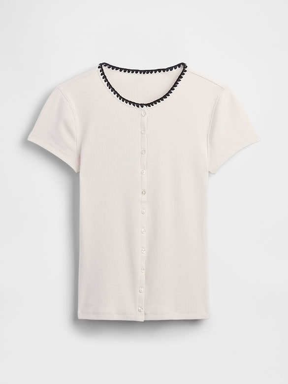 Modern Rib Button-Front Crew T-Shirt