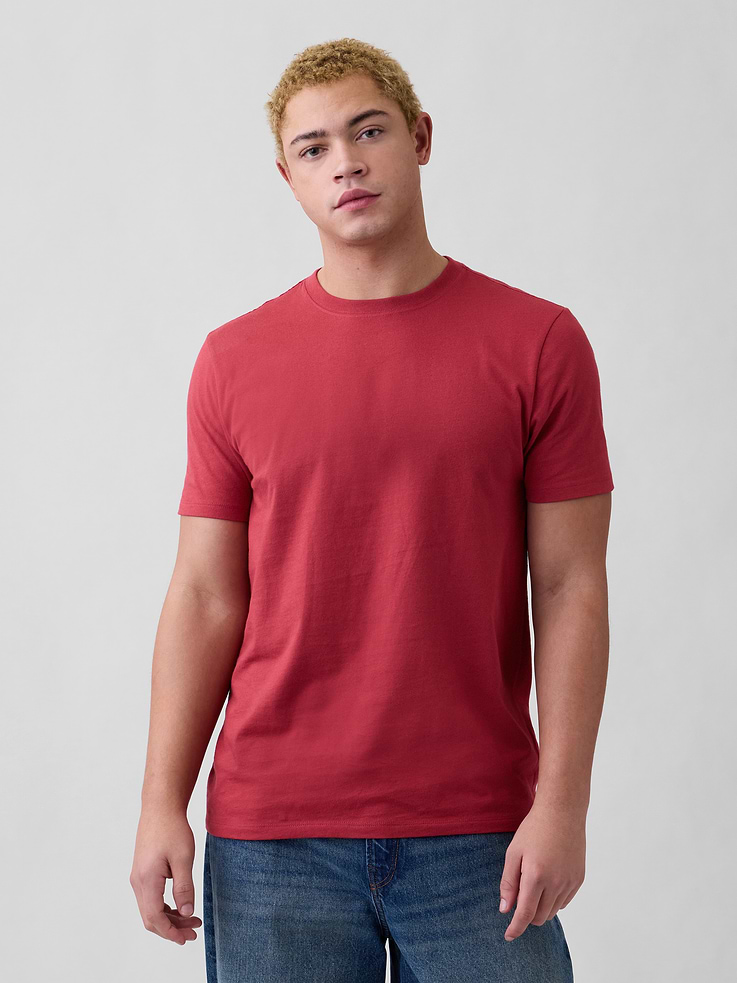 Image 1 of 5, Soft jersey knit., Short sleeves., Crewneck., Note: The dye used in the crafting of this product is prone to crocking, or color transfer. Please avoid contact with light-colored fabric or upholstery., This product was made in a factory that invests in gender equity and women’s empowerment through RISE. Learn more at, Product #797098