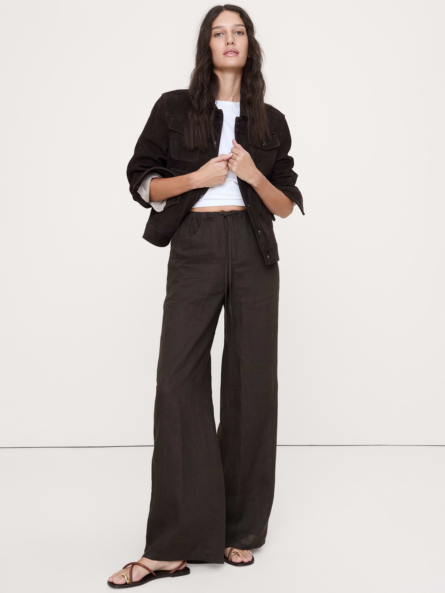 Image number 1 showing, The Studio Wide-Leg Drawstring Pant in Linen