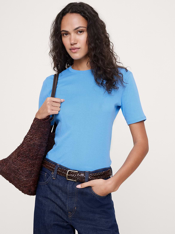 Airy Cotton Elbow-Sleeve T-Shirt
