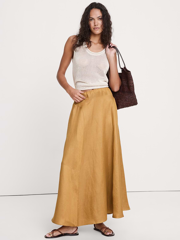 Jupe longue en lin et viscose