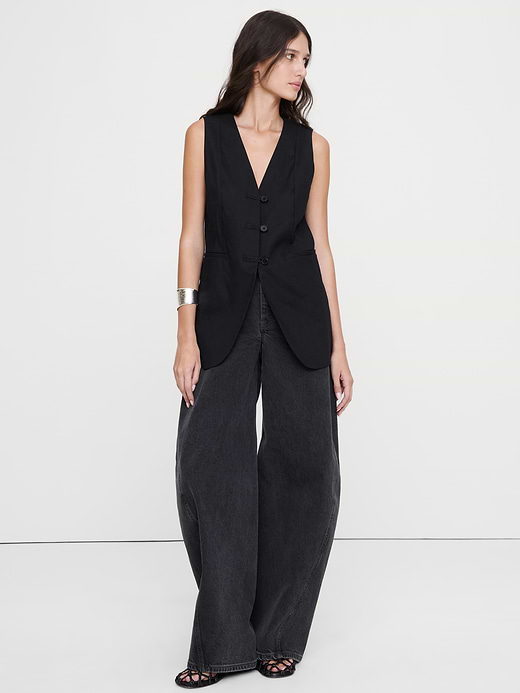 Stretch Linen-Viscose Long Vest