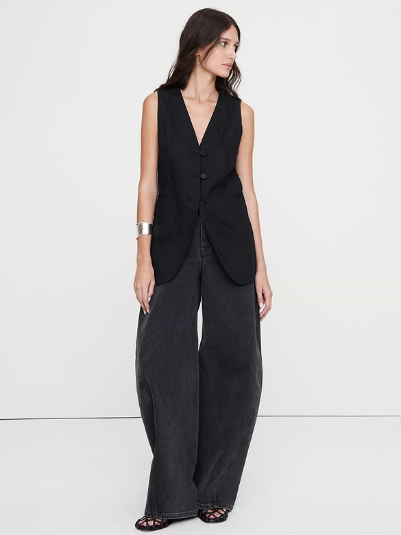 Stretch Linen-Viscose Long Vest
