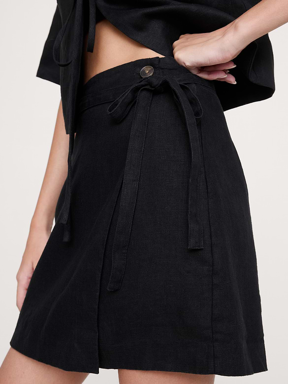 Linen Wrap Mini Skirt