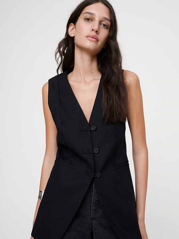 Stretch Linen-Viscose Long Vest