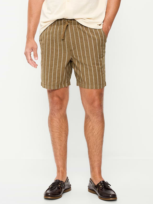 Short de jogging en mélange de lin, entrejambe de 18 cm