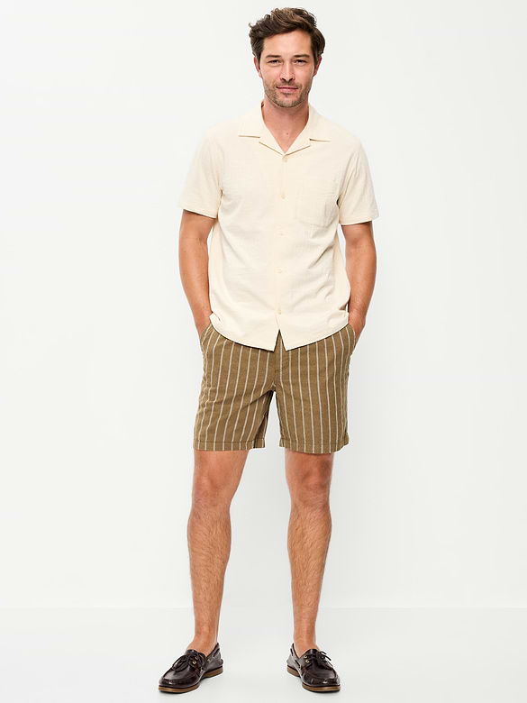 Short de jogging en mélange de lin, entrejambe de 18 cm