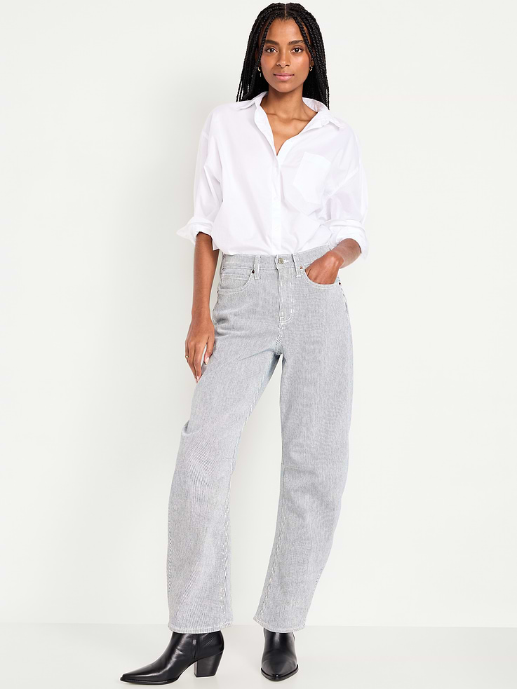 Image number 1 showing, High-Waisted Baggy Barrel Jeans