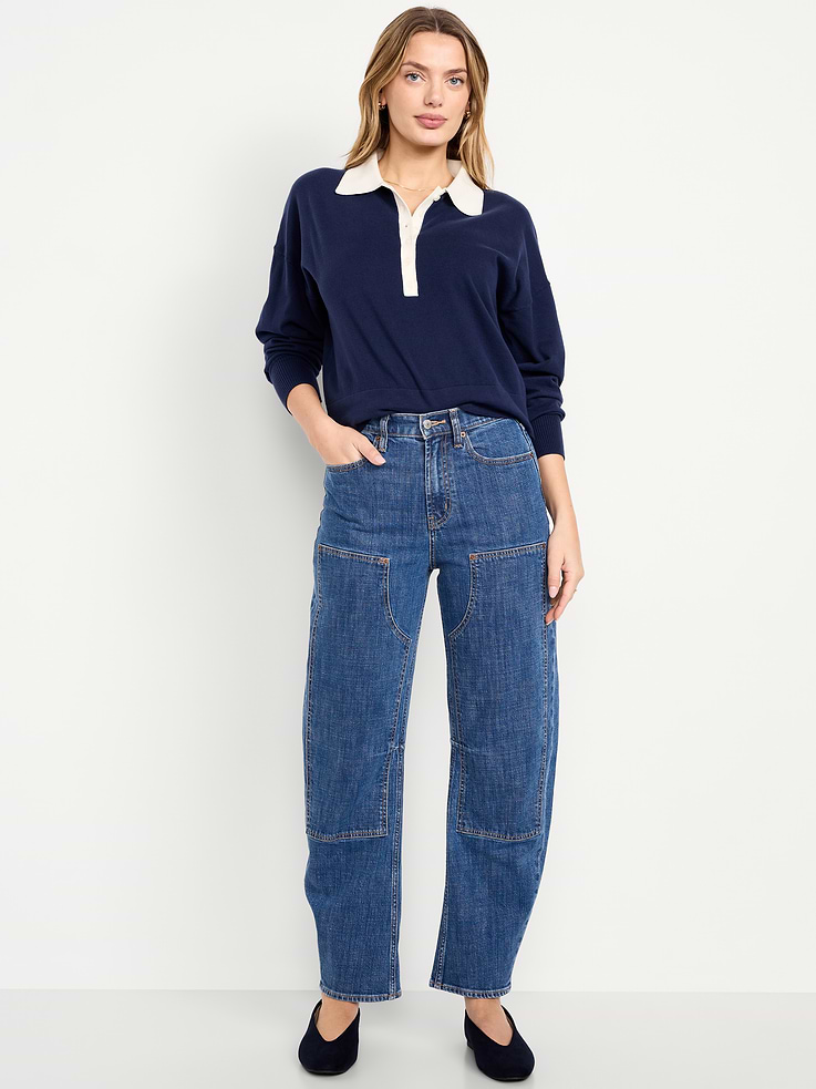 Image number 1 showing, High-Waisted Baggy Barrel Utility Jeans