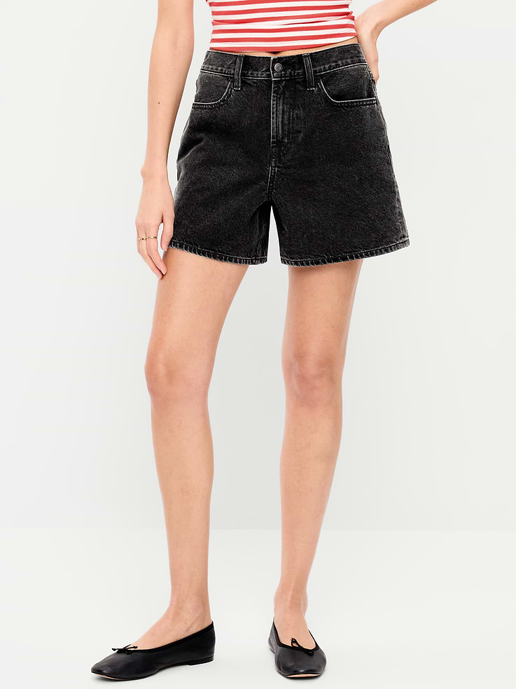 Image 2 of 9, High-Waisted Wow Baggy Jean Shorts -- 5-inch inseam