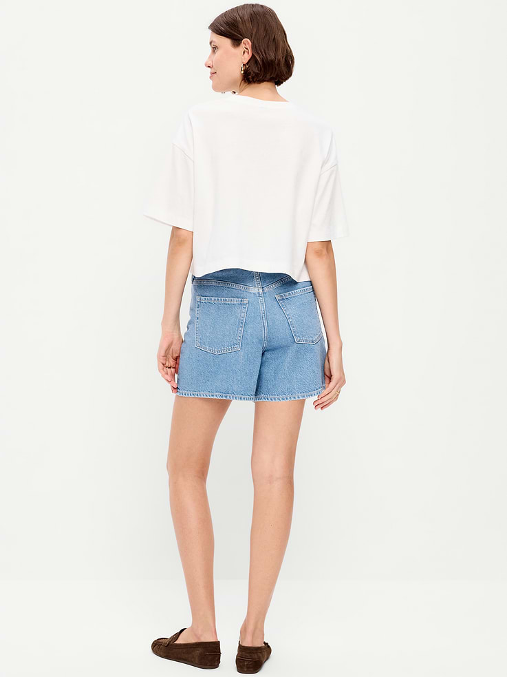 Image number 3 showing, High-Waisted Wow Baggy Jean Shorts -- 5-inch inseam