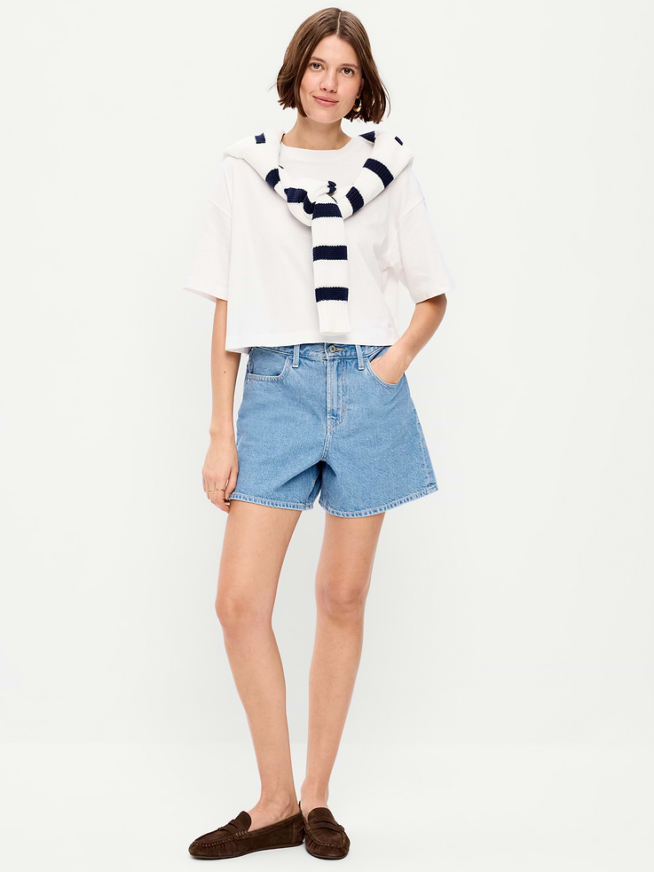 Image number 1 showing, High-Waisted Wow Baggy Jean Shorts -- 5-inch inseam