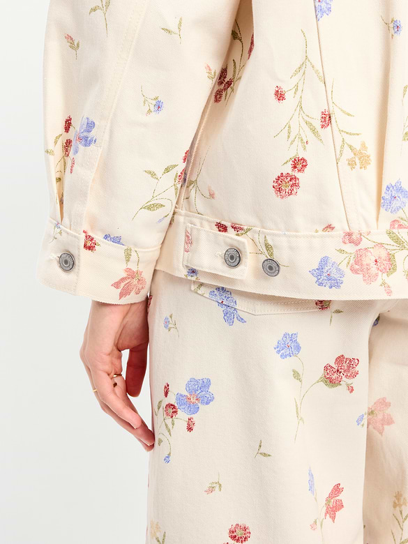 Oversized Floral Print Jean Trucker Jacket