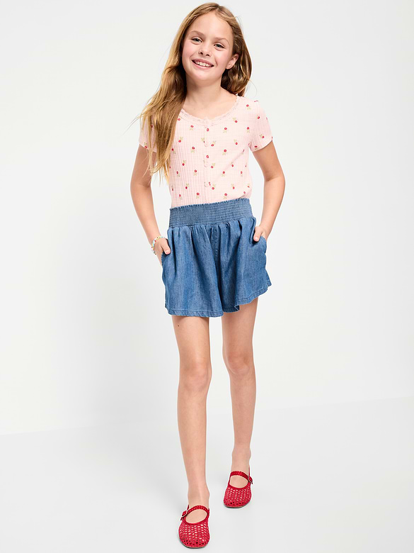 Smocked-Waist Chambray Shorts for Girls