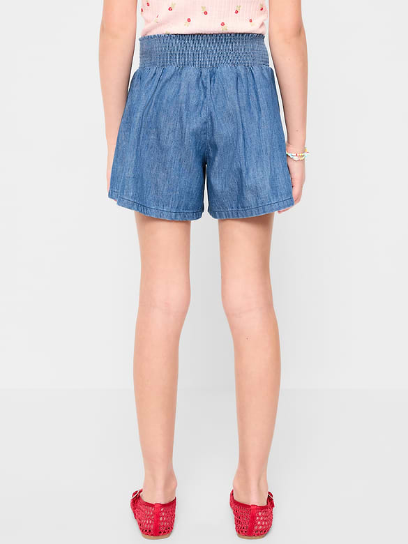 Smocked-Waist Chambray Shorts for Girls