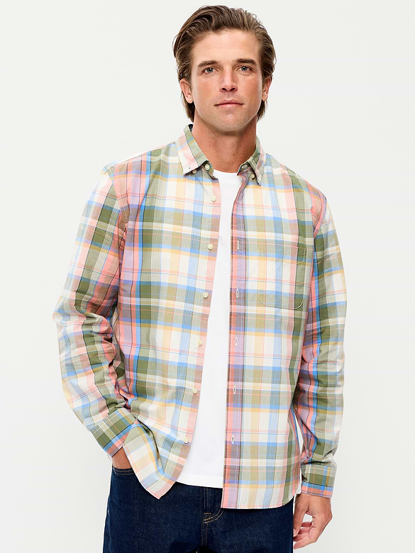 Chemise passe-partout coupe classique en popeline à carreaux