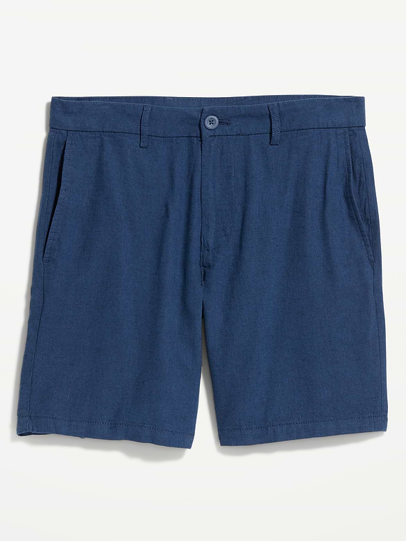 Short chino étroit en mélange de lin, entrejambe de 20 cm.
