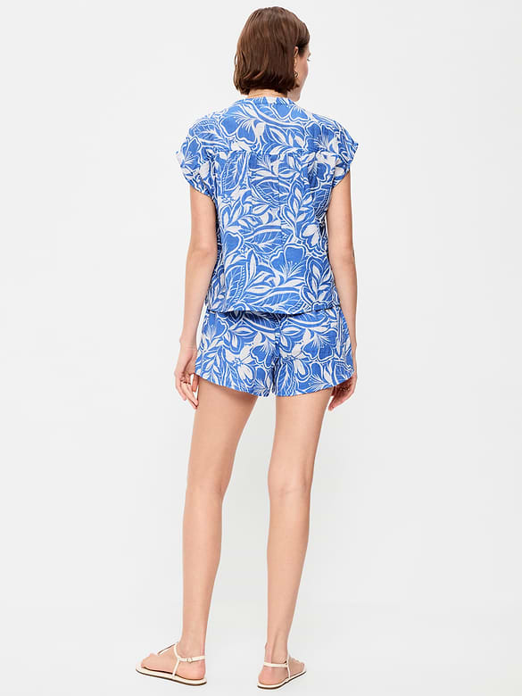 High-Waisted Crinkle Gauze Shorts