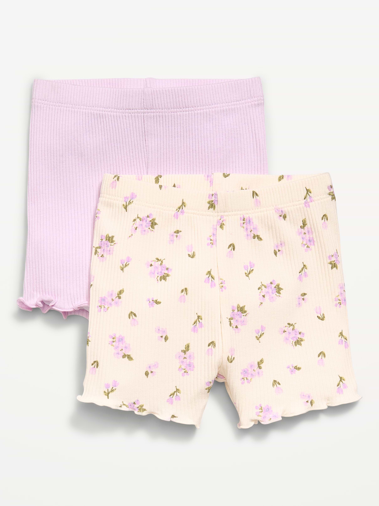 Ribbed Lettuce-Edge Biker Shorts 2-Pack for Baby