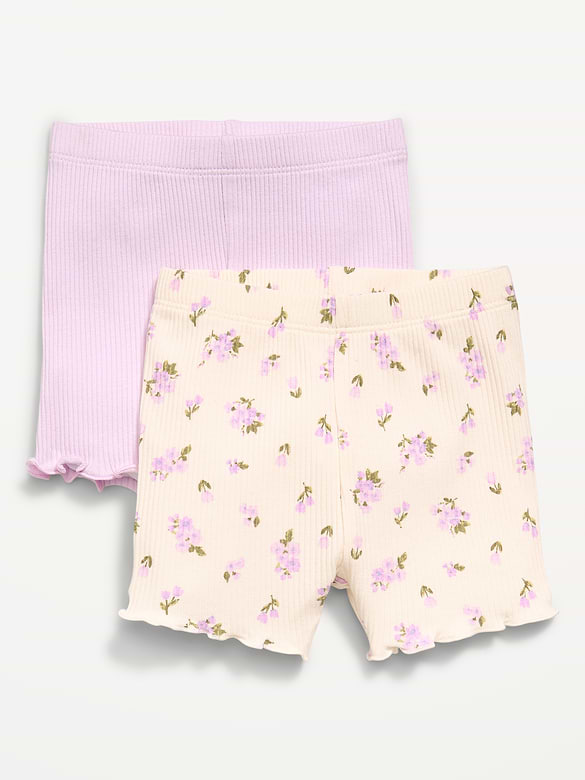 Ribbed Lettuce-Edge Biker Shorts 2-Pack for Baby