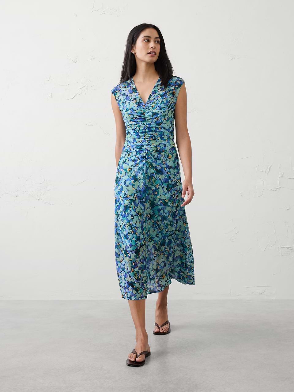 banana republic blue floral dress Mesh Shirred-Waist Long Midi Color:Navy Check besthz Cinq à Sept Layla