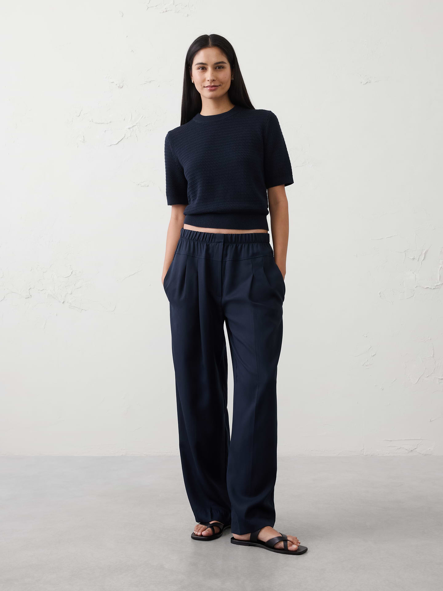 Image number 1 showing, Straight-Leg Mid-Rise Tencel Pleated Pant