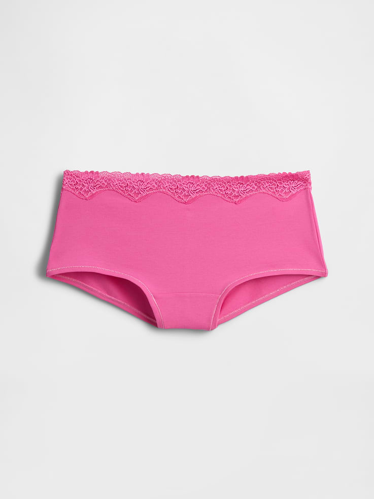 Image number 4 showing, Organic Stretch Cotton Lace-Trim Shorty