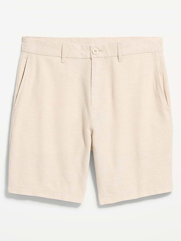 Short chino étroit en mélange de lin, entrejambe de 20 cm.