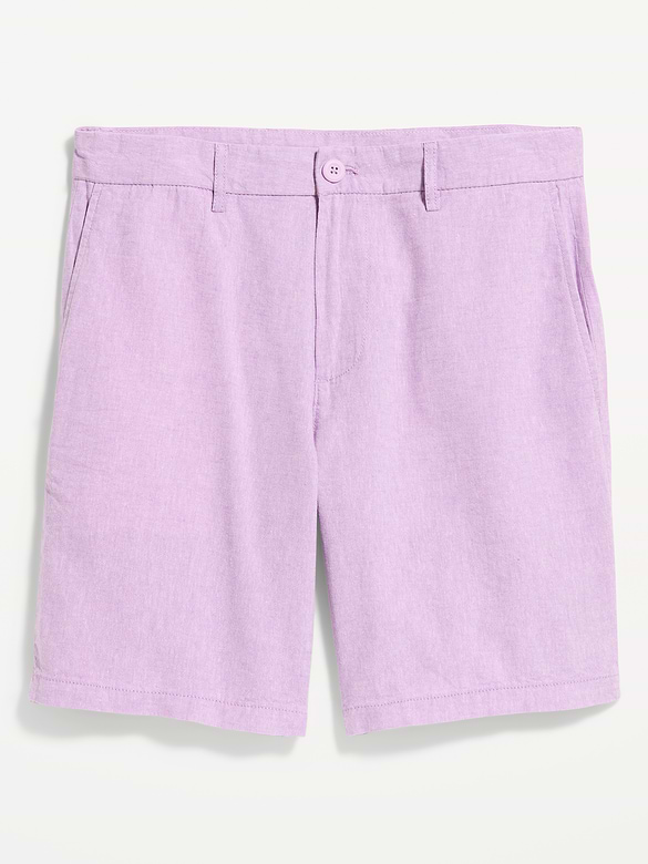 Short chino étroit en mélange de lin, entrejambe de 20 cm.