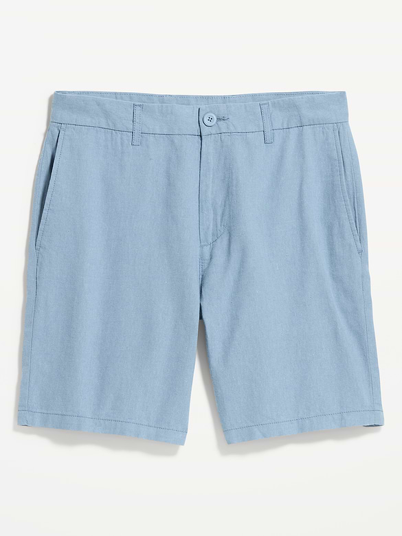 Short chino étroit en mélange de lin, entrejambe de 20 cm.