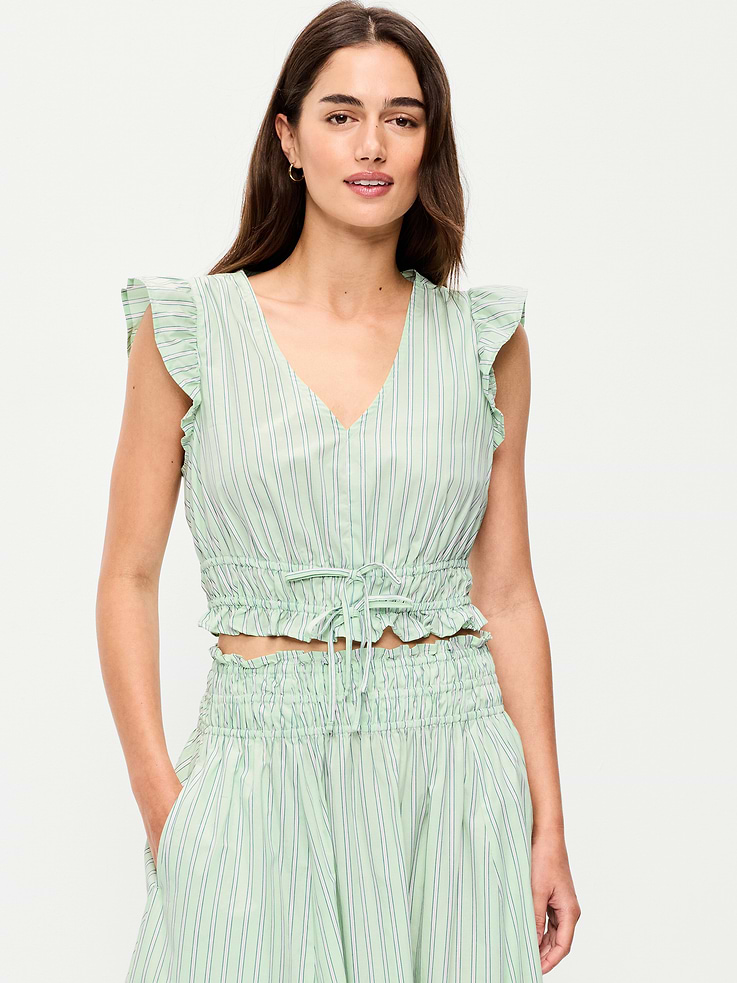 Image number 1 showing, Flutter-Sleeve Poplin Top