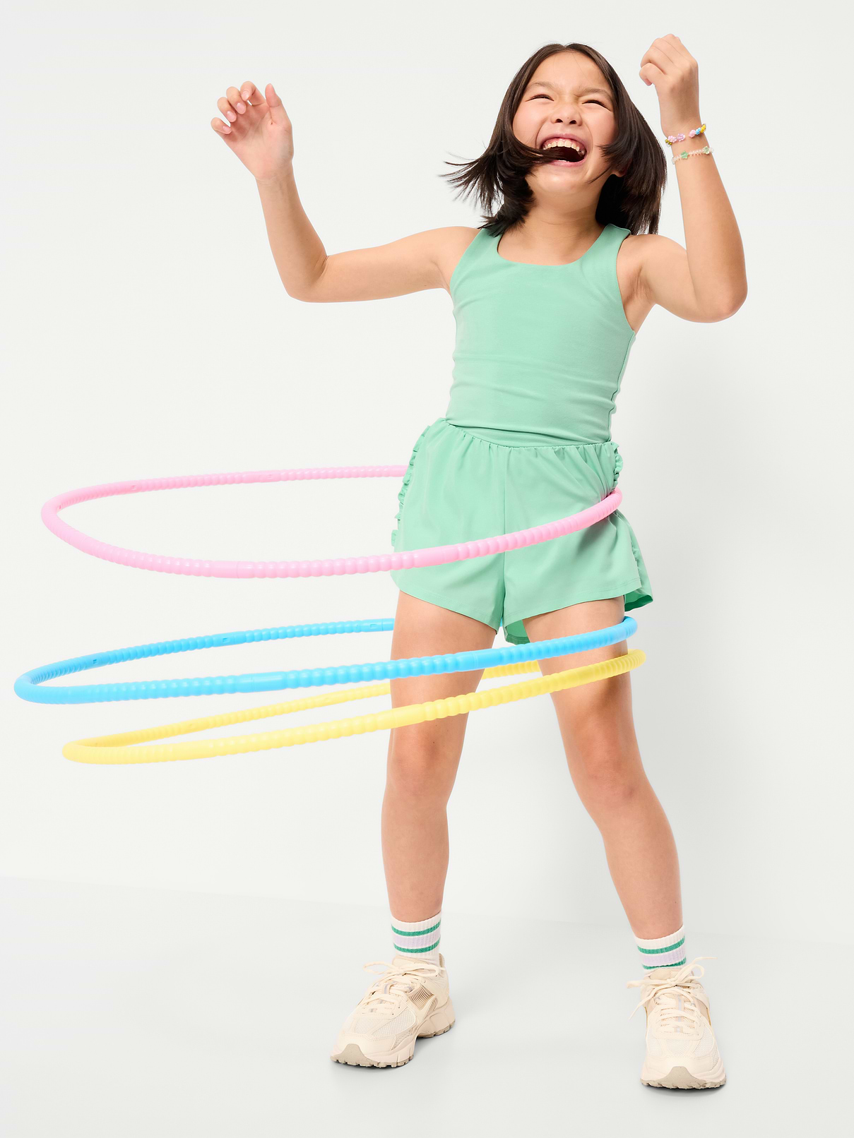 Image 3 of 5, PowerChill Sleeveless Ruffle-Trim Romper for Girls