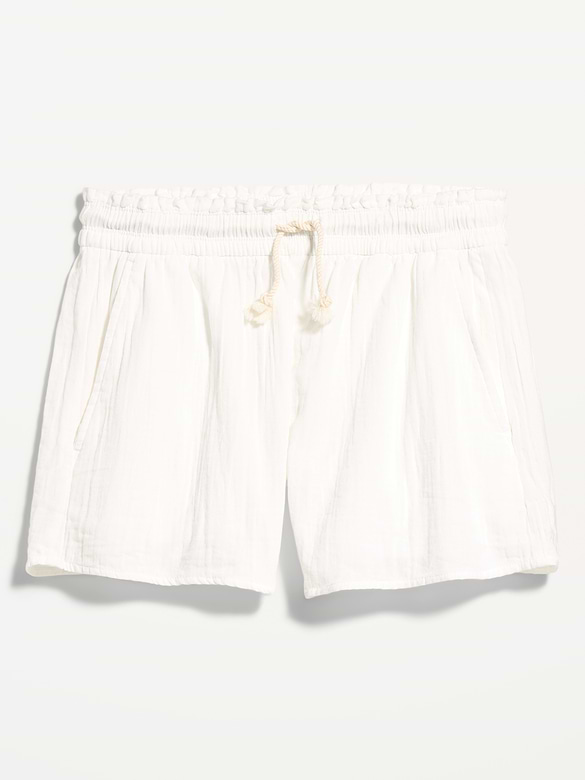 Short en gaze froissée à taille haute