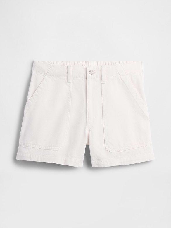 4" High Rise Soft Denim Utility Shorts