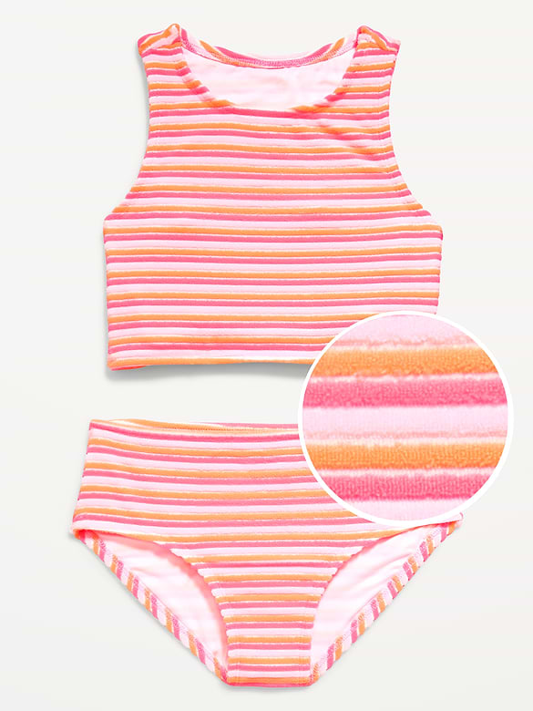 Textured Striped Tankini Swim Set for Girls