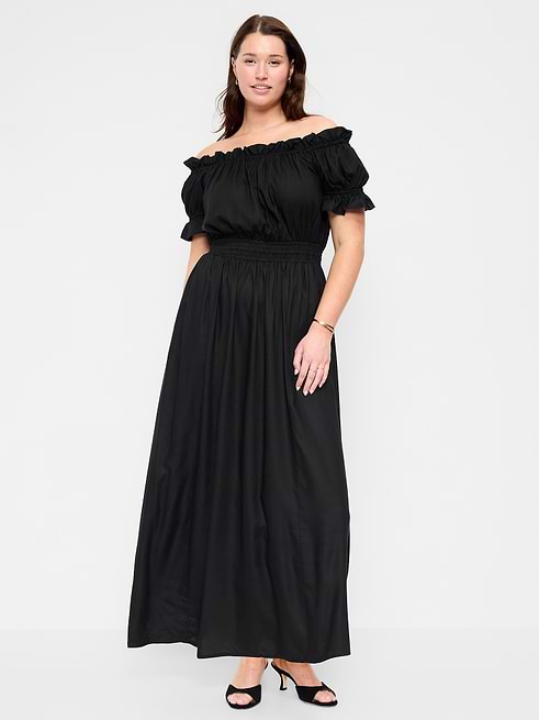 plus size off the shoulder maxi dress Chiffon Double Skirt Off-Shoulder Sheer Maternity shoulder design and a flattering fit that highlights your shape Emerald Green Maxi Dress -