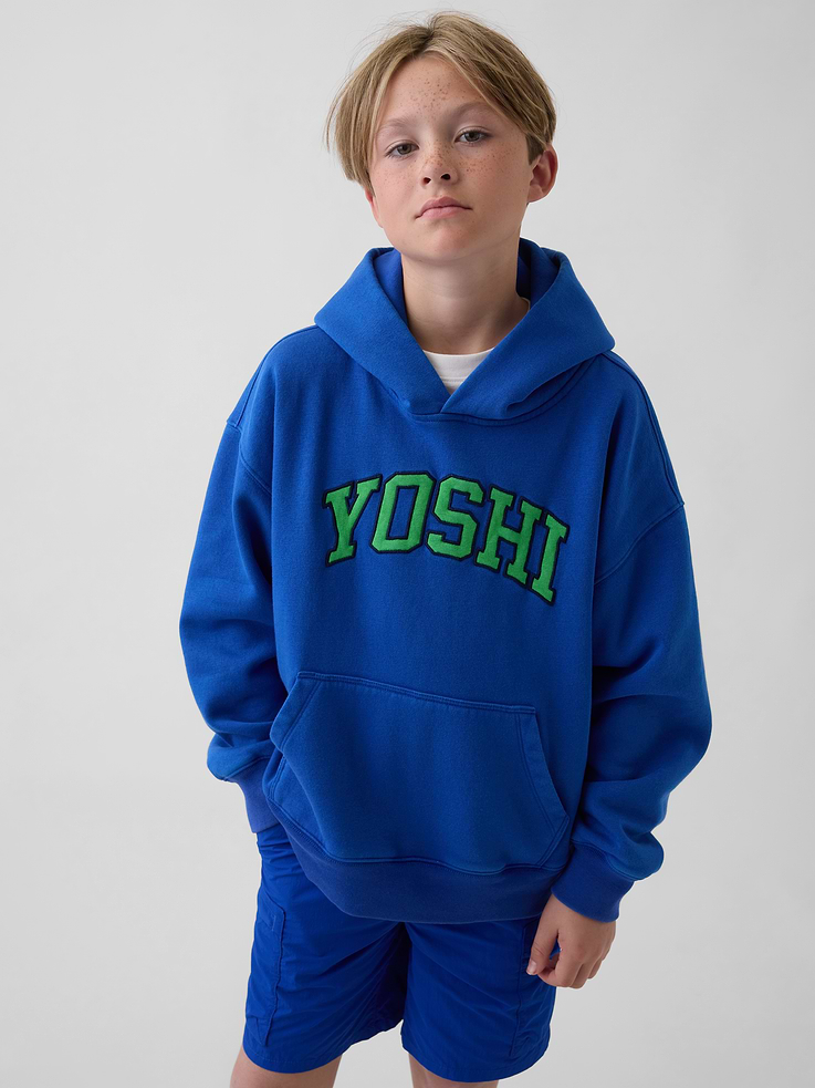 Image 1 of 5, Our softer than soft sweats. Brushed on the inside. Smooth on the outside. Made so that no two are alike., Soft cotton-blend fleece pullover hoodie., Hooded neckline., Long sleeves with drop shoulders., Kanga pocket., Banded cuffs & hem., Assorted Super Mario Bros. graphics at front and back., Product #887316