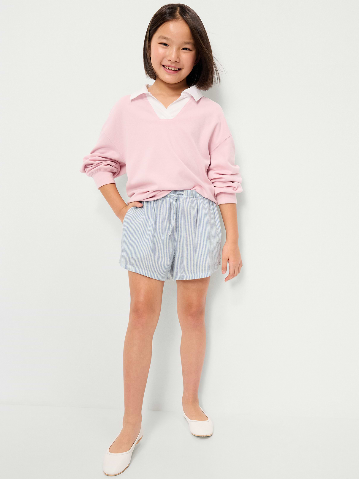 L'image numéro 3 présente Short en mélange de lin à motif pour fille
